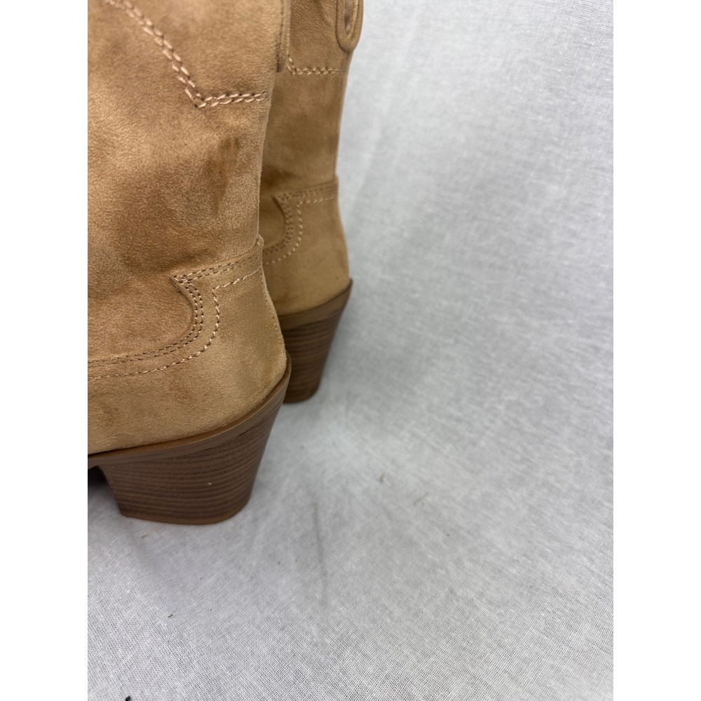 Tan Faux Suede Western Ankle Boots Pointed Toe Block Heel Size 8.5 - Picture 3 of 5